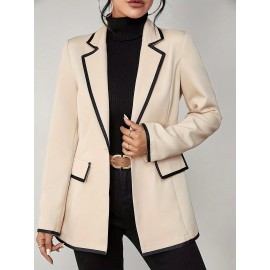 Plus Size Colorblock Trim Blazer, Elegant Lapel Long Sleeve Blazer For Spring, Women's Plus SizeÂ Clothing