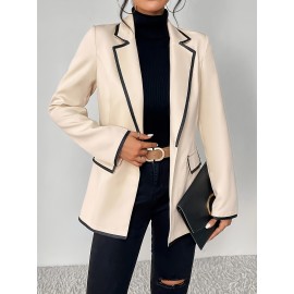 Plus Size Colorblock Trim Blazer, Elegant Lapel Long Sleeve Blazer For Spring, Women's Plus SizeÂ Clothing