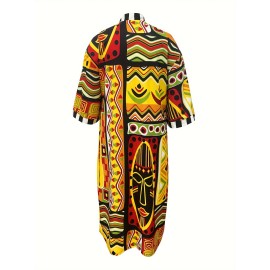 Plus Size Geometric Pattern Coat, Casual Short Sleeve Open Front Coat, Women's Plus SizeÂ Clothing