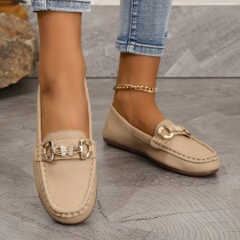 Women's Metallic Buckle Decor Loafers, Slip On Soft Sole Comfy Low-top Shoes, Lightweight Non-slip Shoes