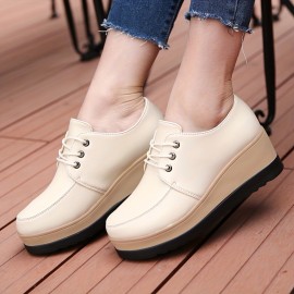 Women's Casual Wedge Oxfords, Round Toe Lace Up Platform Shoes, All-Match Low Top Outdoor Shoes