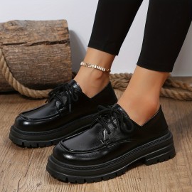 Women's Solid Color Oxford Shoes, Lace Up Comfy Soft Sole Platform Loafers, Minimalist Low-top Preppy Shoes