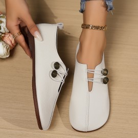 Women's Solid Color Oxford Shoes, Slip On Buckle Decor Flat Soft Sole Shoes, Lightweight Low-top Daily Shoes