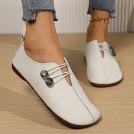 Women's Solid Color Oxford Shoes, Slip On Buckle Decor Flat Soft Sole Shoes, Lightweight Low-top Daily Shoes