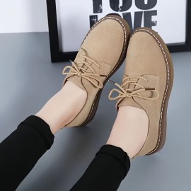 Women's Solid Color Oxford Shoes, Lace Up Comfy Platform Soft Sole Shoes, Lightweight Low-top Daily Shoes