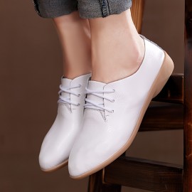 Women's Solid Color Flat Oxfords, Comfortable Pointed Toe Lace Up Shoes, All-match Commuter Office Work Shoes