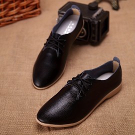 Women's Solid Color Flat Oxfords, Comfortable Pointed Toe Lace Up Shoes, All-match Commuter Office Work Shoes