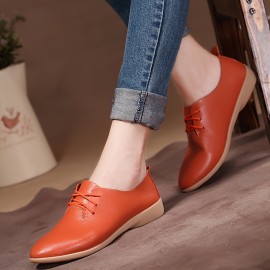 Women's Solid Color Flat Oxfords, Comfortable Pointed Toe Lace Up Shoes, All-match Commuter Office Work Shoes