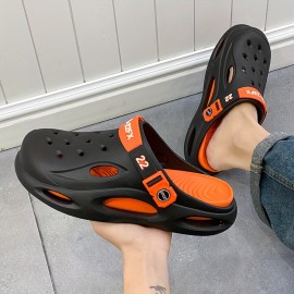 Men's Trendy Colour Block Hollow Out Clogs, Comfy Non Slip Soft Sole Casual EVA Slippers For Men's Outdoor Activities