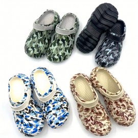 Men's Trendy Camouflage Hollow Out Clogs, Comfy Non Slip Casual Durable Anti Odor EVA Slippers For Men's Summer Outdoor Activities