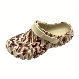 Men's Trendy Camouflage Hollow Out Clogs, Comfy Non Slip Casual Durable Anti Odor EVA Slippers For Men's Summer Outdoor Activities