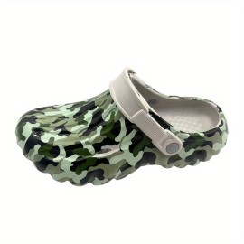 Men's Trendy Camouflage Hollow Out Clogs, Comfy Non Slip Casual Durable Anti Odor EVA Slippers For Men's Summer Outdoor Activities