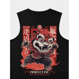 Summer Man No Sleeve Breathable Tank Top Sport Vest Outdoor Beach Sports Vest Chinese Talisman Animal Design Good Luck Animal