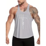 Faith Letter Print Summer Men's Quick Dry Moisture-Wicking Breathable Tank Tops, Athletic Gym Bodybuilding Sports Sleeveless Shirts, For Running Training, Men's Clothing