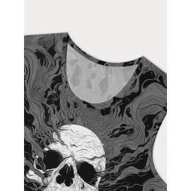 White Skull Palms Print Men's Summer Black Sleeveless Vest Smooth Comfort Fit Loose Sleeveless * Beach Vacation Vest Trendy Fashion Clothing Tops