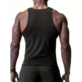 Men's Solid Tank Top, Active Crew Neck Skinny Sleeveless Top, Men's Clothing For Summer Outdoor