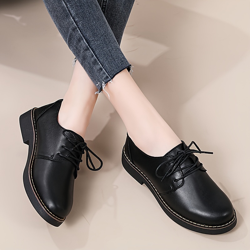 solid color oxford shoes women s lace platform casual soft details 4