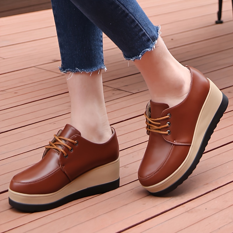 women s casual wedge oxfords round toe lace platform shoes details 6