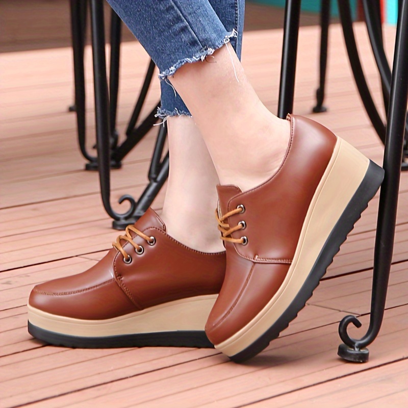 women s casual wedge oxfords round toe lace platform shoes details 7