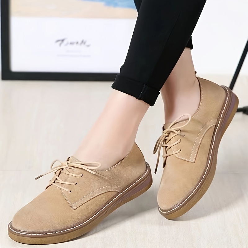 womens solid color oxford shoes lace up comfy platform soft sole shoes lightweight low top daily shoes details 1