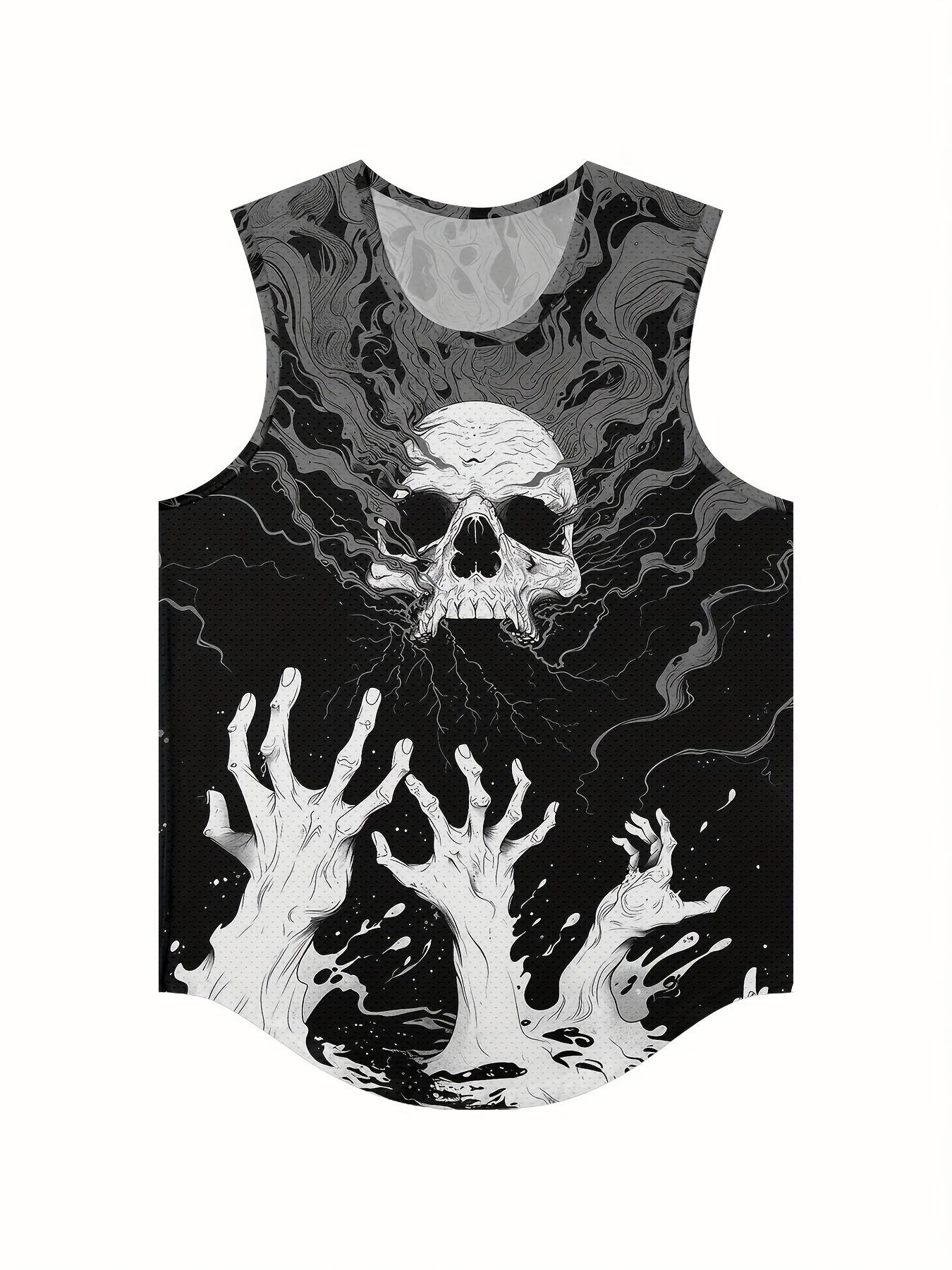 White Skull Palms Print Men s Summer Black Sleeveless Vest Smooth Comfort Fit Loose Sleeveless   Beach Vacation Vest Trendy Fashion Clothing Tops details 3